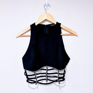SHEIN Black sleeveless cropped top with rhinestones